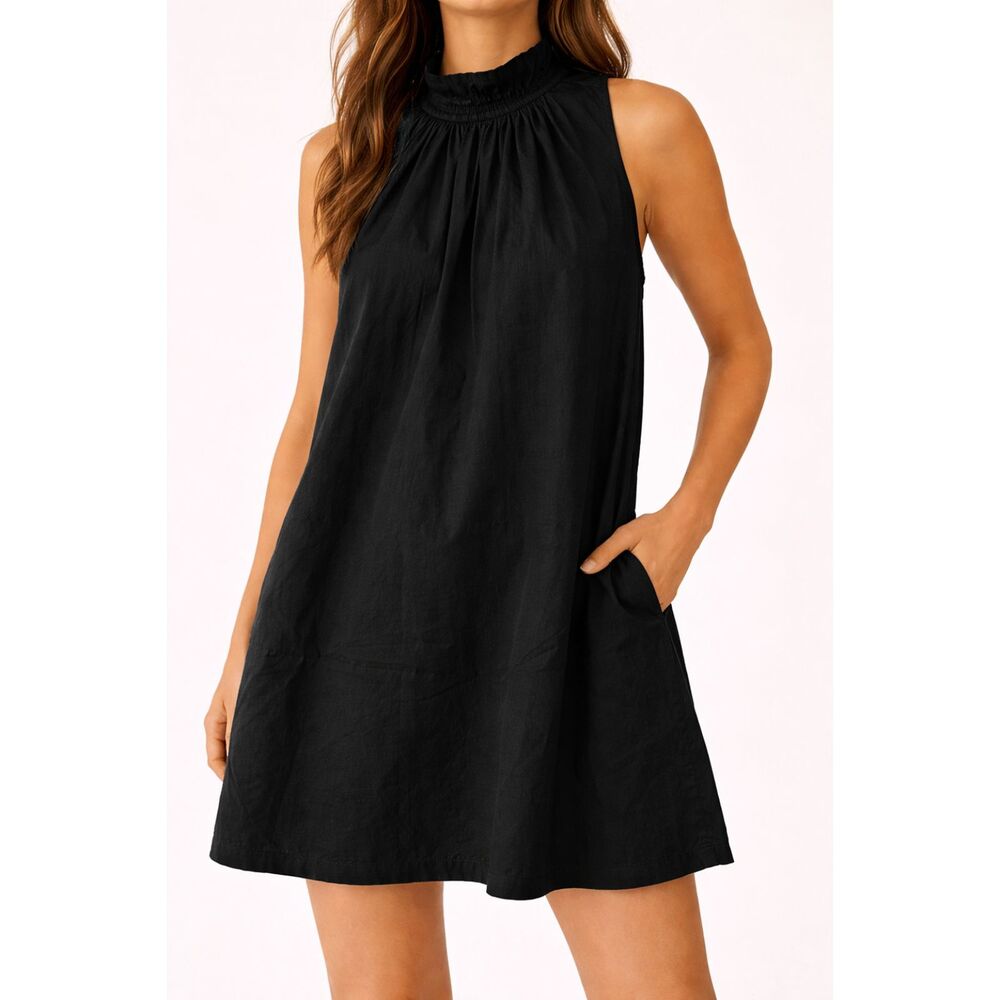 Banana Republic Smock Neck Swing Dress Black 100% Cotton Sleeveless XS